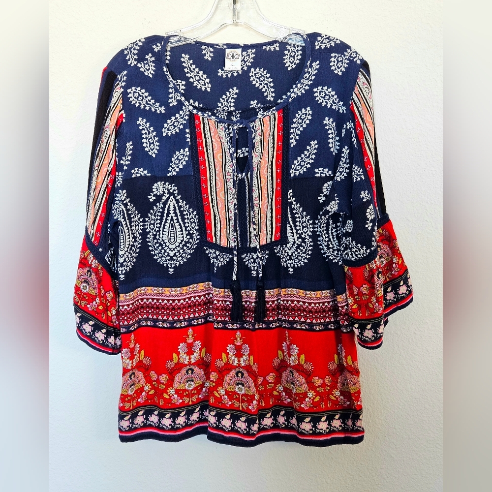 Boho Chic Navy and Red Blouse
